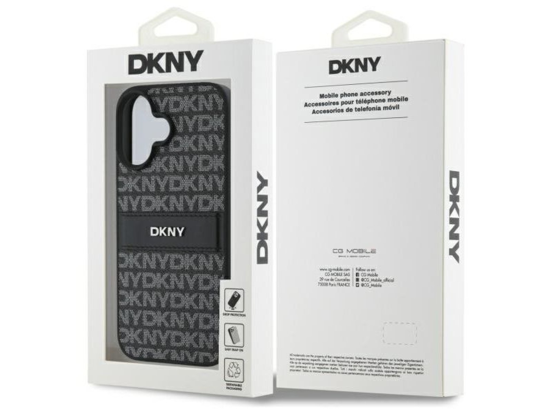 Capa para iPhone 16 DKNY com textura e listras tonais - Preta
