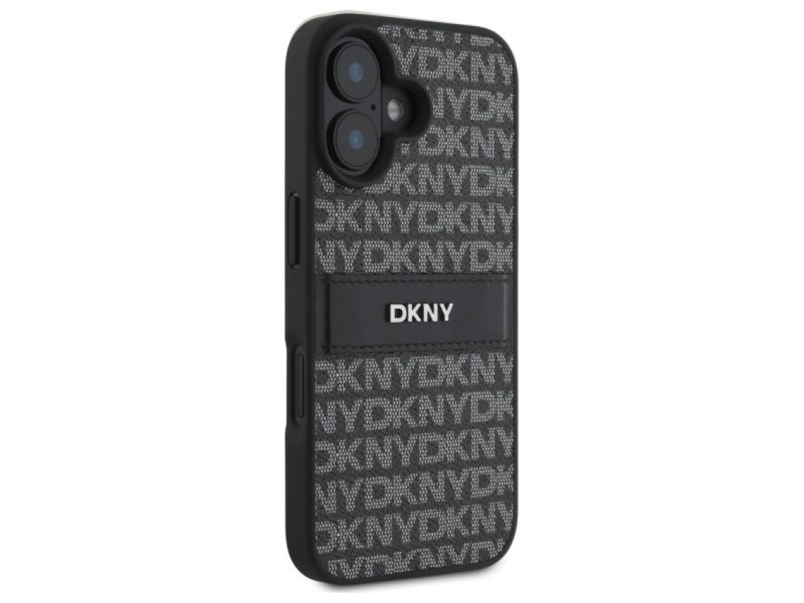 Capa para iPhone 16 DKNY com textura e listras tonais - Preta