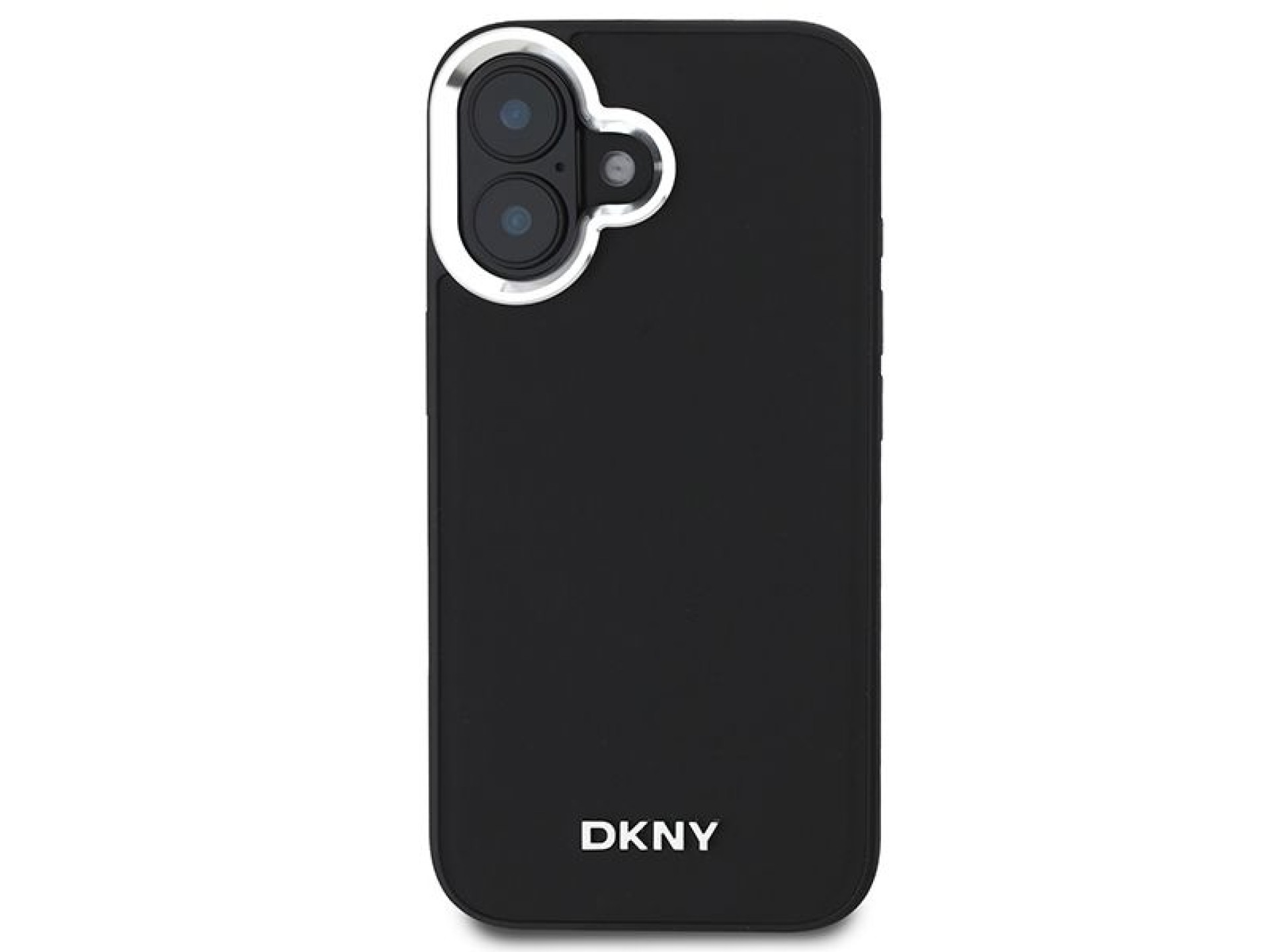 DKNY Plain Silver Logo MagSafe iPhone 16 Case - Black