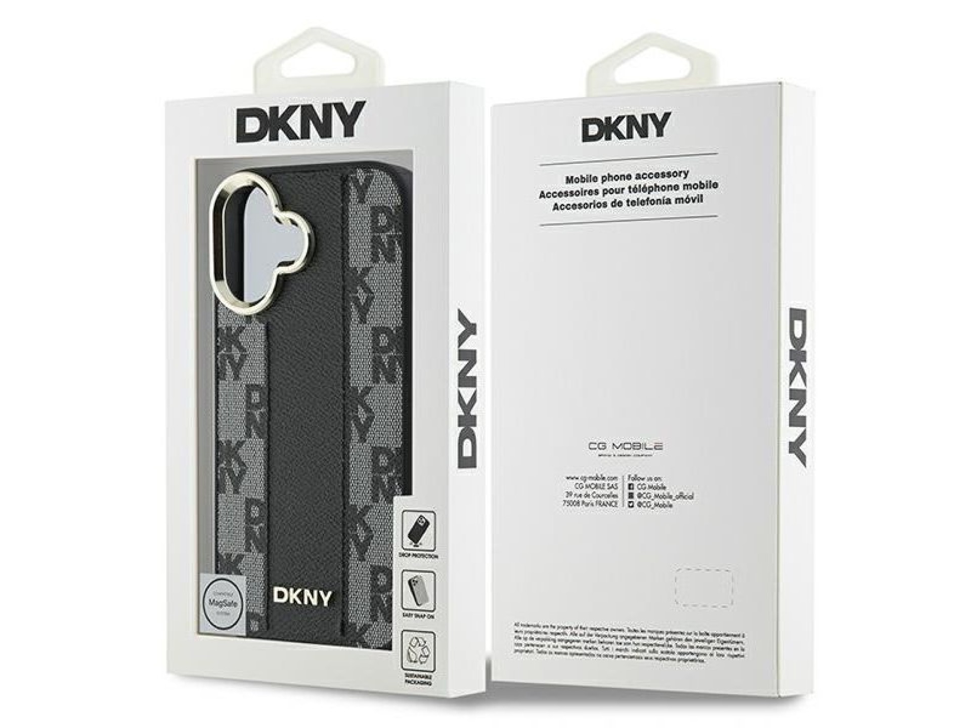 Capa DKNY com estampa xadrez e MagSafe para iPhone 16 Plus - Preta