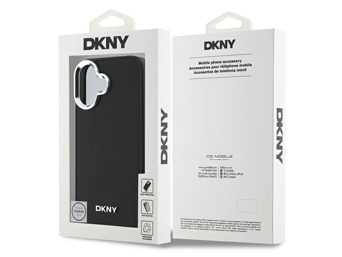 DKNY Plain Silver Logo MagSafe iPhone 16 Case - Black