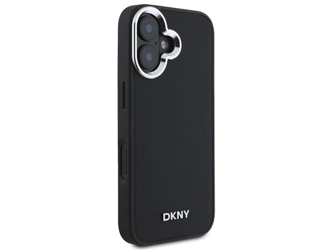 DKNY Plain Silver Logo MagSafe iPhone 16 Case - Black
