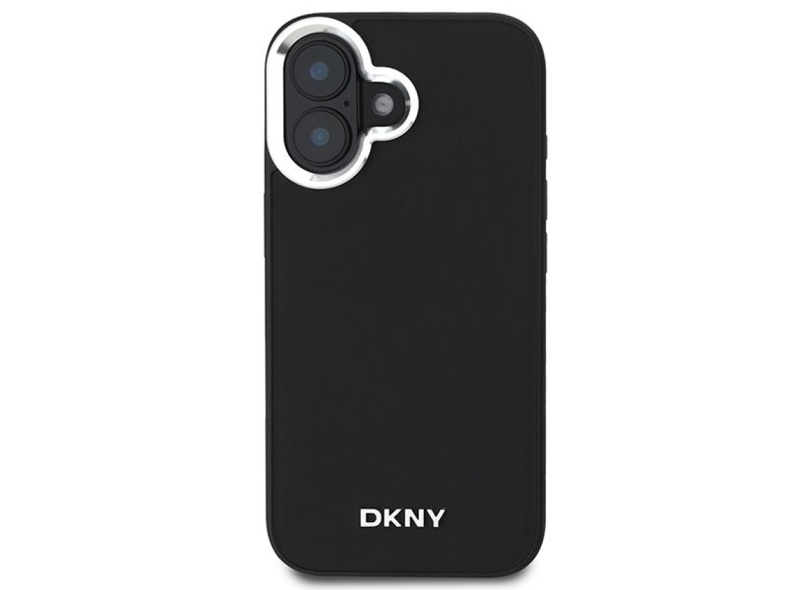 DKNY Plain Silver Logo MagSafe iPhone 16 Case - Black