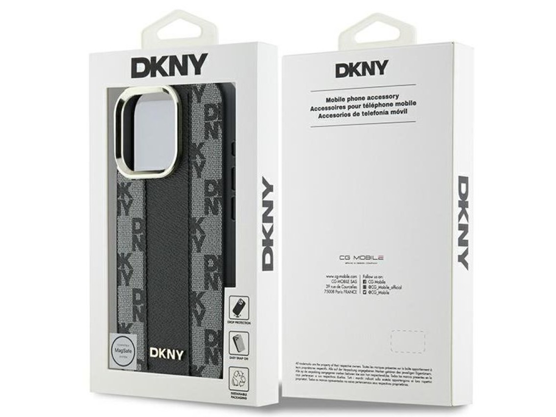 Funda DKNY MagSafe con estampado a cuadros para iPhone 16 Pro - Negra
