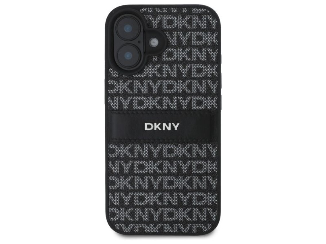 Capa para iPhone 16 DKNY com textura e listras tonais - Preta