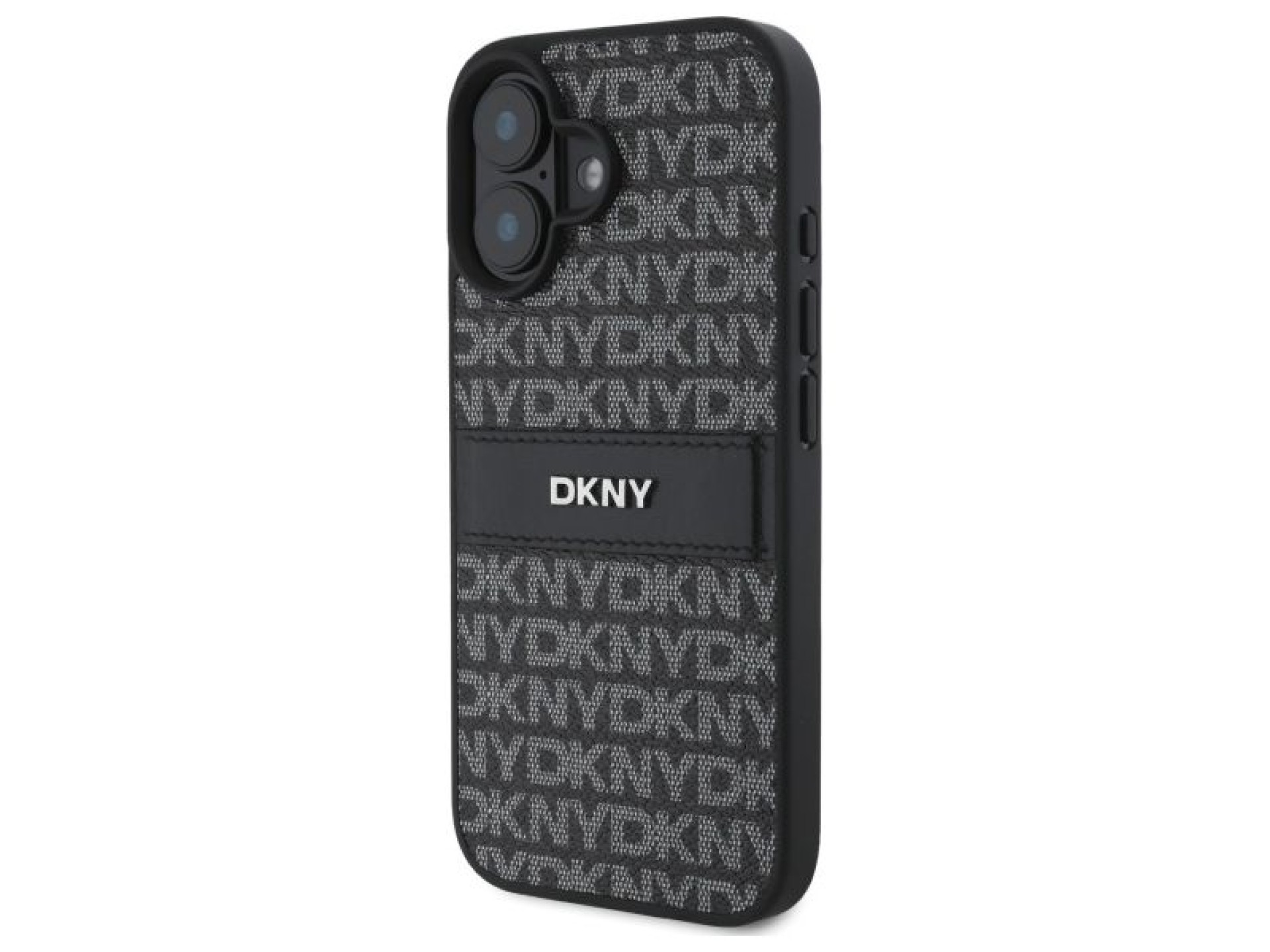 Capa para iPhone 16 DKNY com textura e listras tonais - Preta