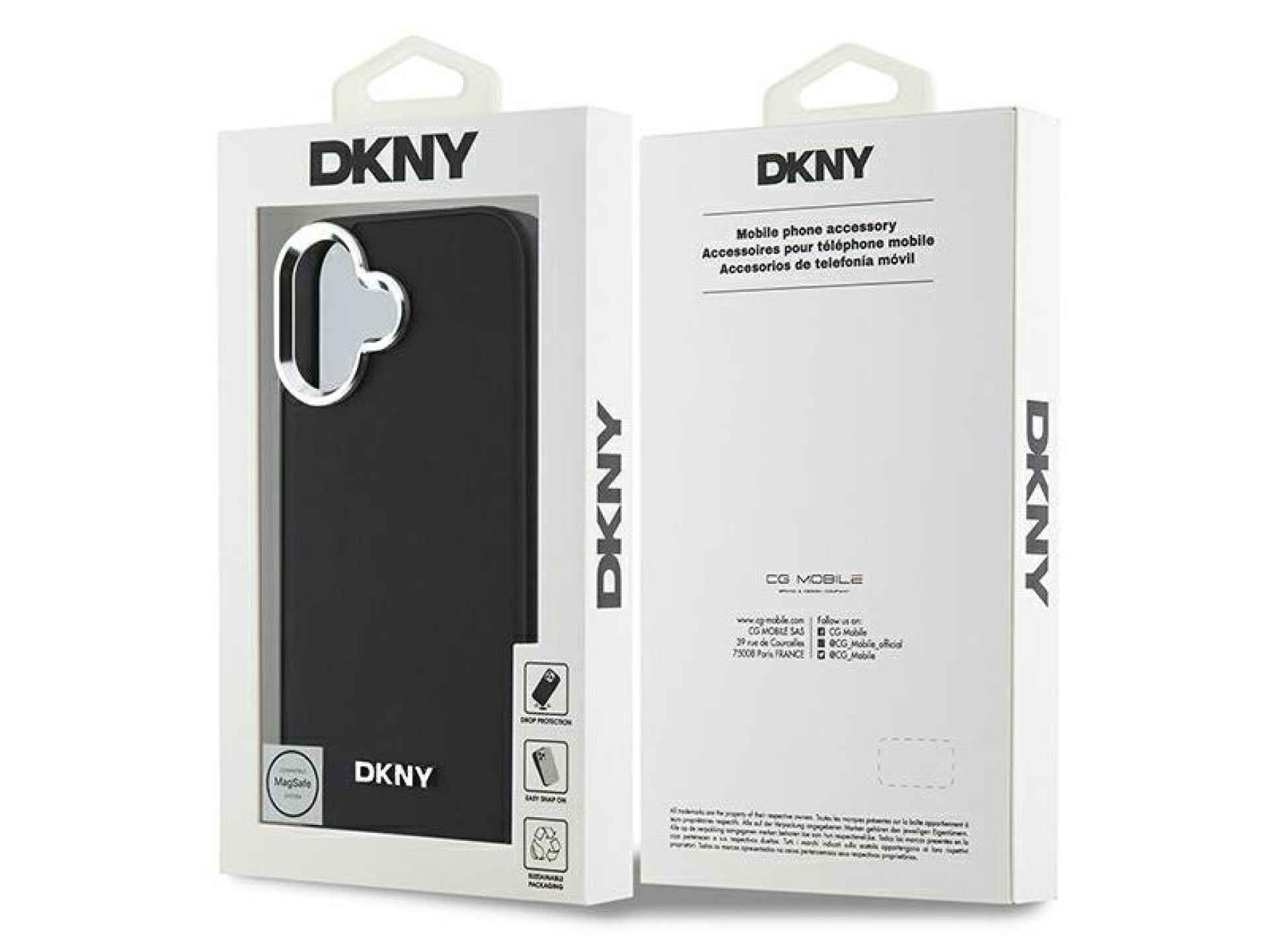 DKNY Plain Silver Logo MagSafe iPhone 16 Case - Black