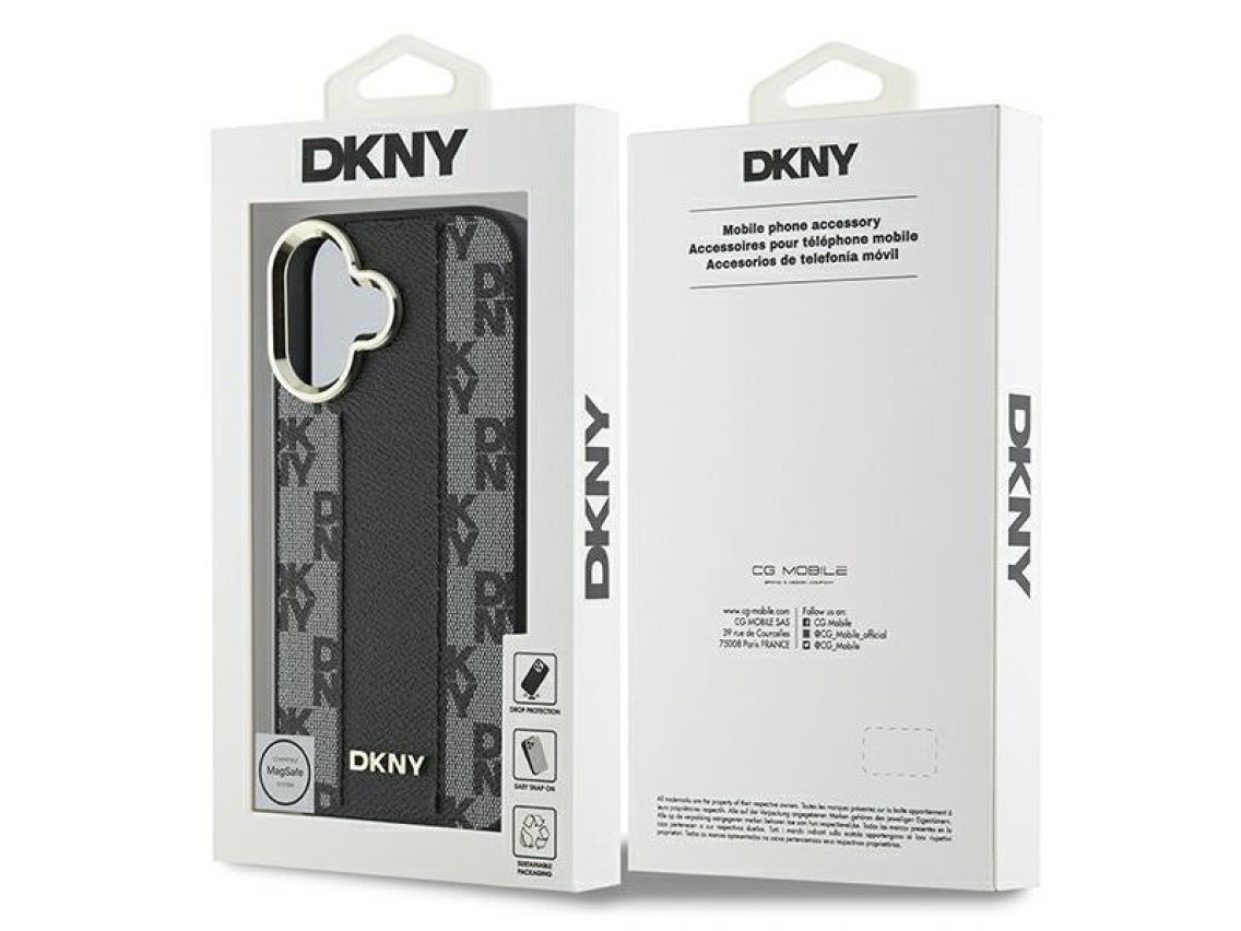 Capa DKNY com estampa xadrez e MagSafe para iPhone 16 Plus - Preta