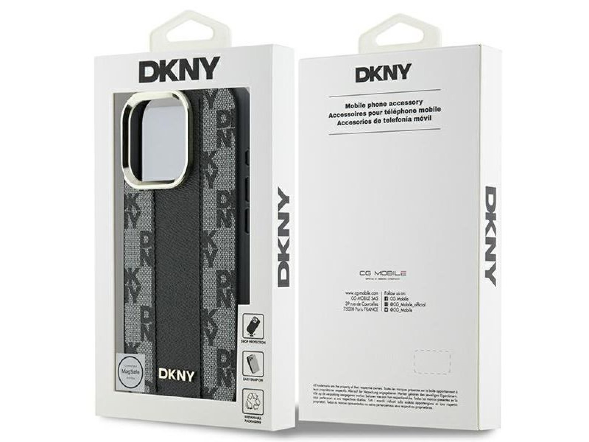 Funda DKNY MagSafe con estampado a cuadros para iPhone 16 Pro - Negra