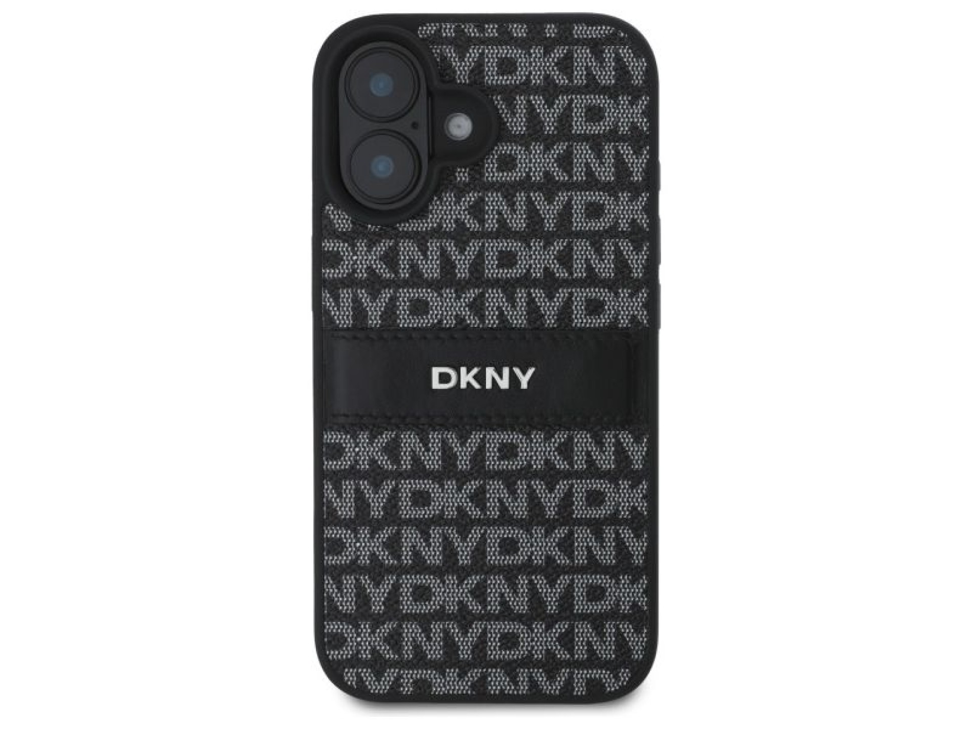 Capa para iPhone 16 DKNY com textura e listras tonais - Preta