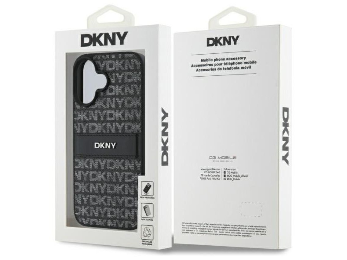 Capa para iPhone 16 DKNY com textura e listras tonais - Preta