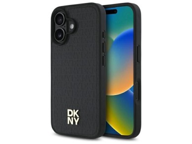 DKNY Repeat Pattern Stack Logo MagSafe iPhone 16 Case - Black DKNY Repeat Pattern Stack Logo MagSafe iPhone 16 Case - Black
