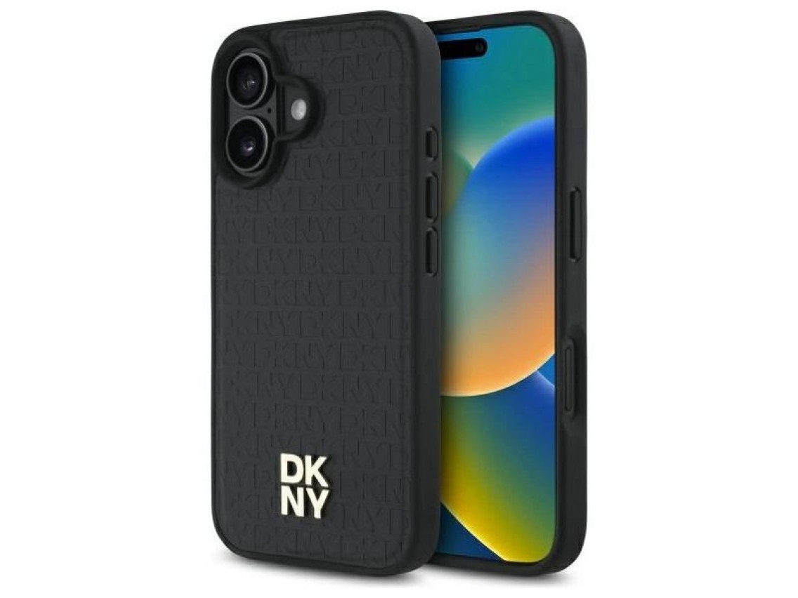 DKNY Repeat Pattern Stack Logo MagSafe iPhone 16 Case - Black