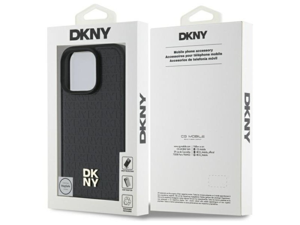 DKNY Repeat Pattern Stack Logo MagSafe iPhone 16 Pro Case - Black