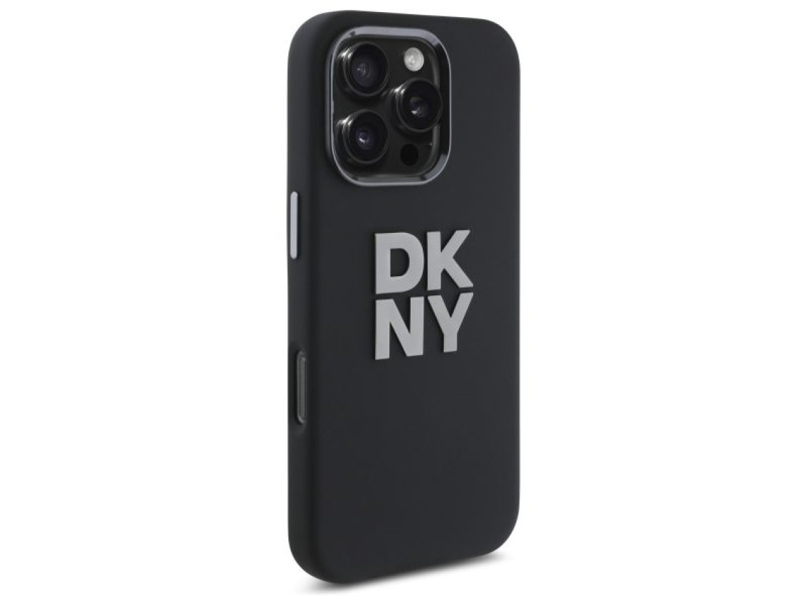 DKNY Liquid Silicone Metal Logo iPhone 16 Pro Max Case - Black