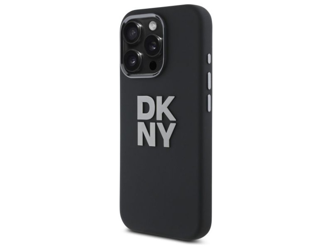 DKNY Liquid Silicone Metal Logo iPhone 16 Pro Case - Black