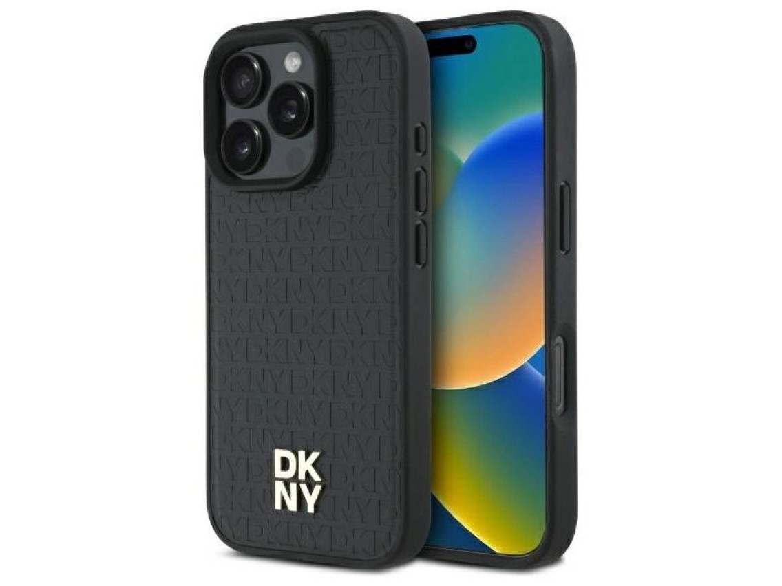 DKNY Repeat Pattern Stack Logo MagSafe iPhone 16 Pro Case - Black