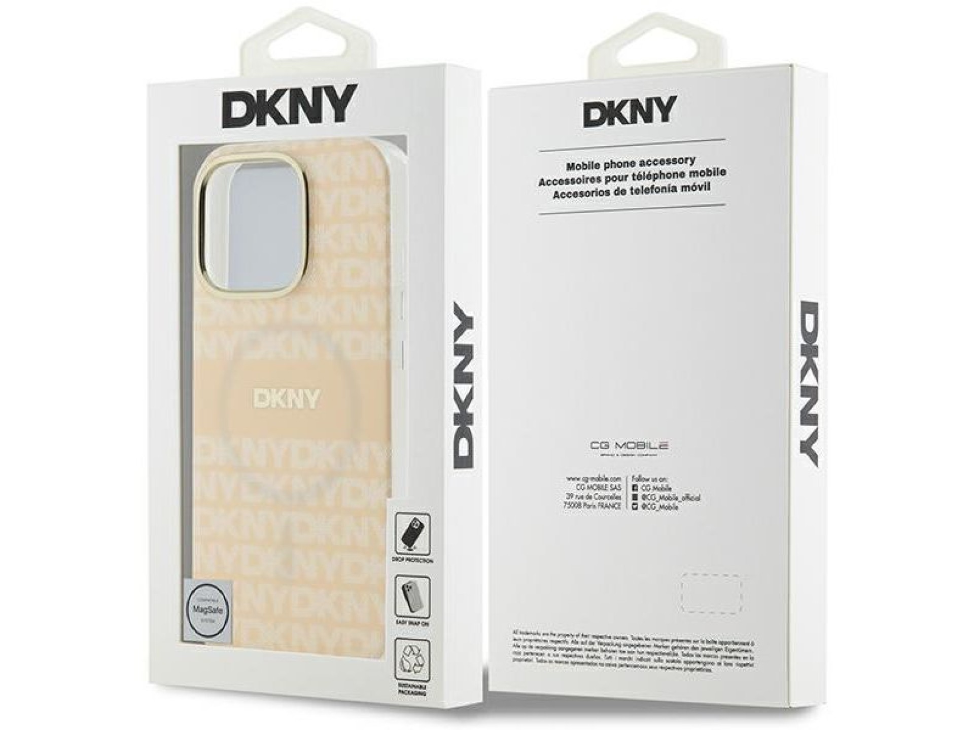 Funda DKNY MagSafe para iPhone 16 Pro con estampado de textura repetida y rayas - Rosa