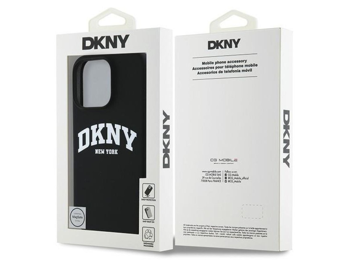 DKNY Silicone White Printed Logo MagSafe iPhone 16 Pro Case - Black