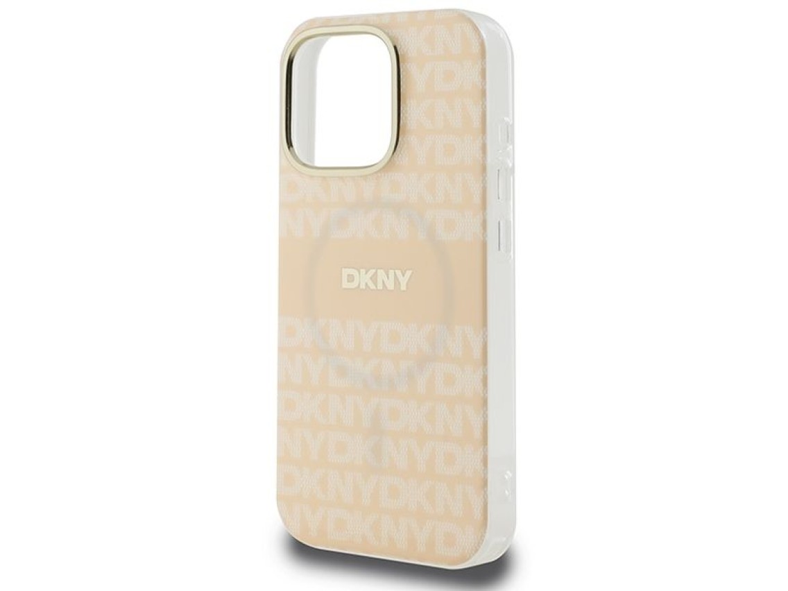 Funda DKNY MagSafe para iPhone 16 Pro con estampado de textura repetida y rayas - Rosa
