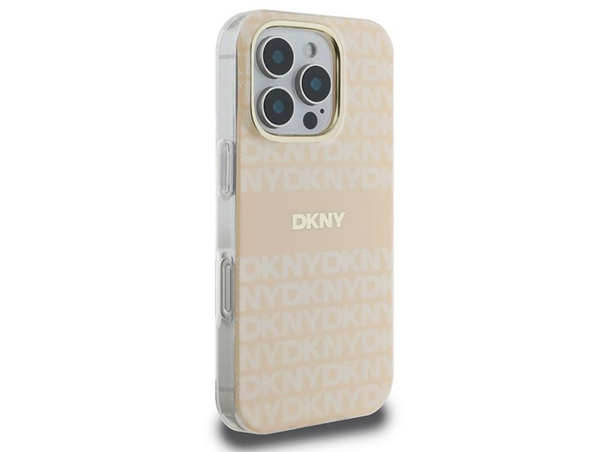 Funda DKNY MagSafe para iPhone 16 Pro con estampado de textura repetida y rayas - Rosa