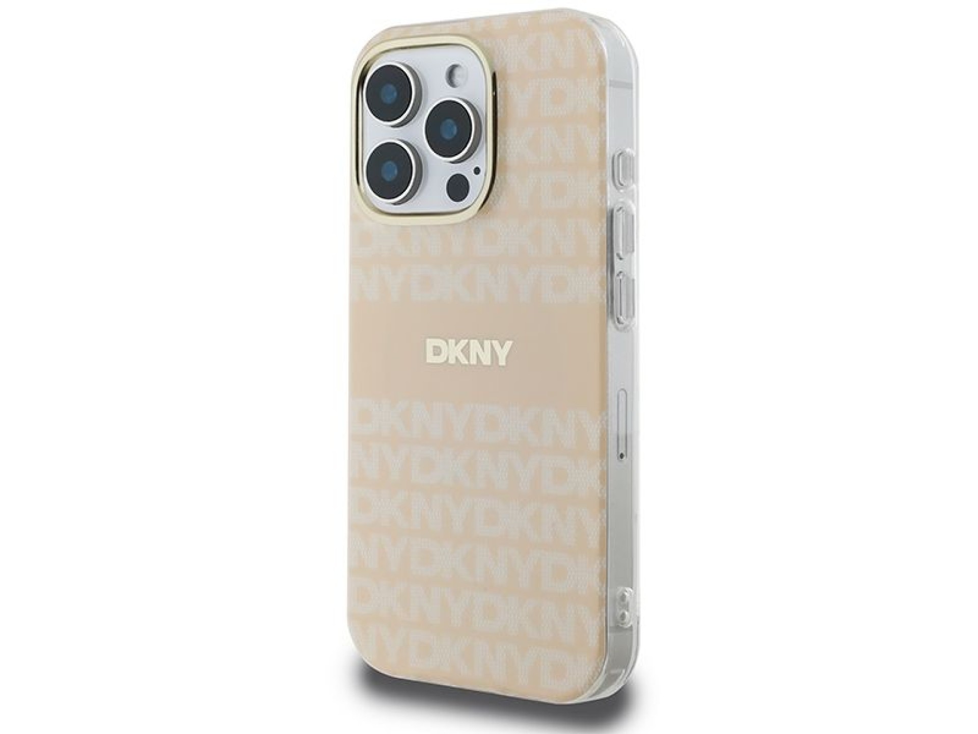 Funda DKNY MagSafe para iPhone 16 Pro con estampado de textura repetida y rayas - Rosa