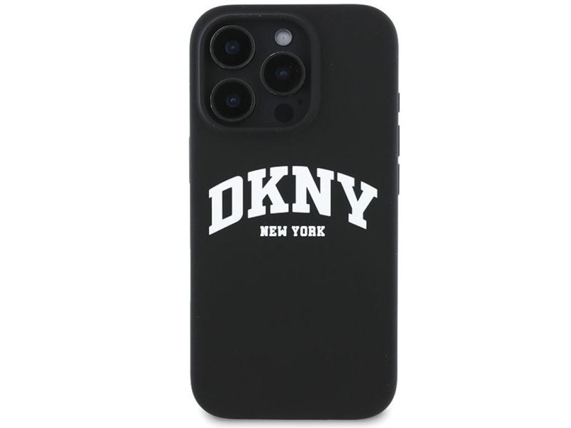 DKNY Silicone White Printed Logo MagSafe iPhone 16 Pro Case - Black