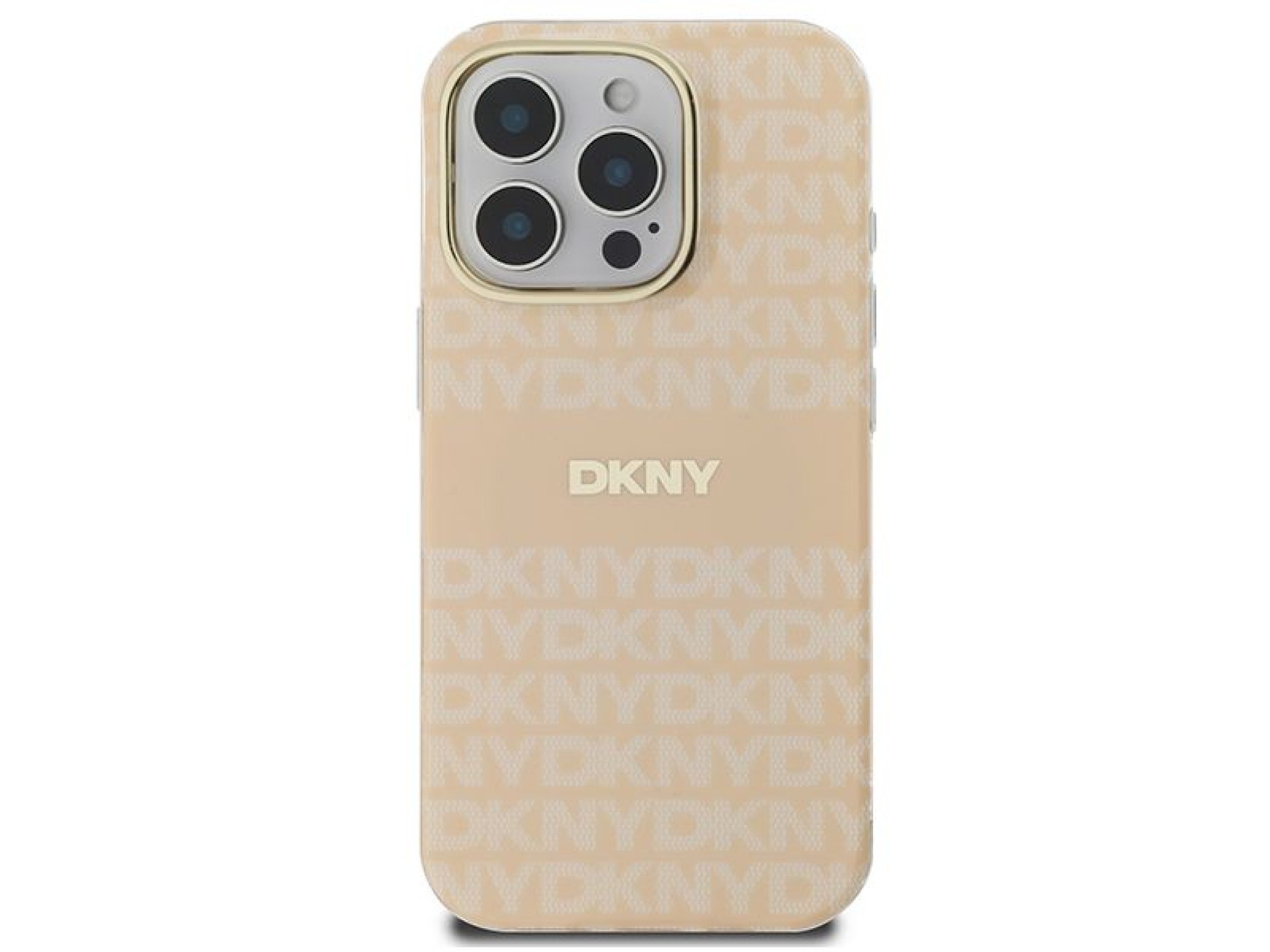 Funda DKNY MagSafe para iPhone 16 Pro con estampado de textura repetida y rayas - Rosa