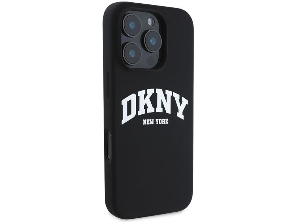 DKNY Silicone White Printed Logo MagSafe iPhone 16 Pro Case - Black