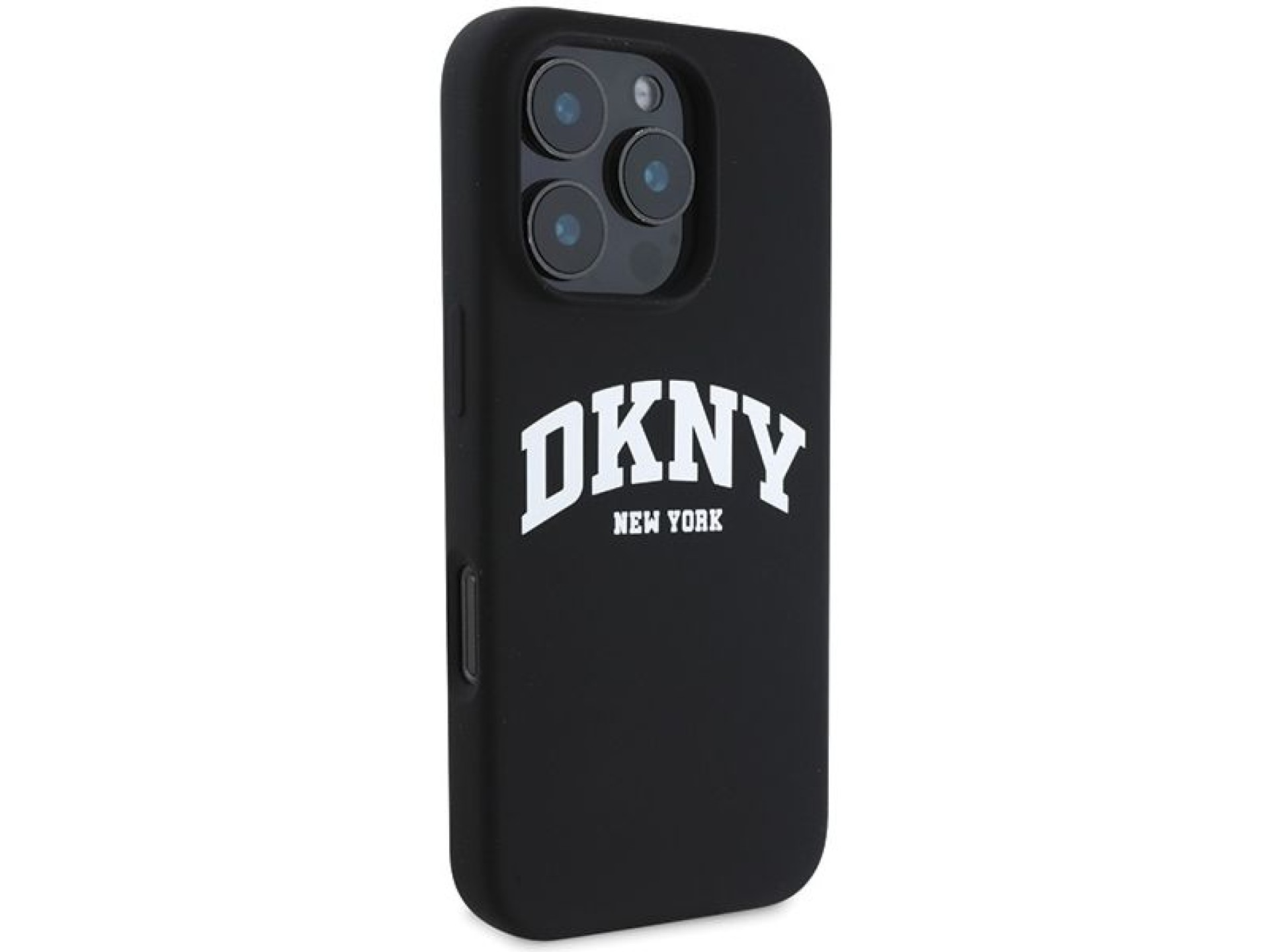 DKNY Silicone White Printed Logo MagSafe iPhone 16 Pro Case - Black