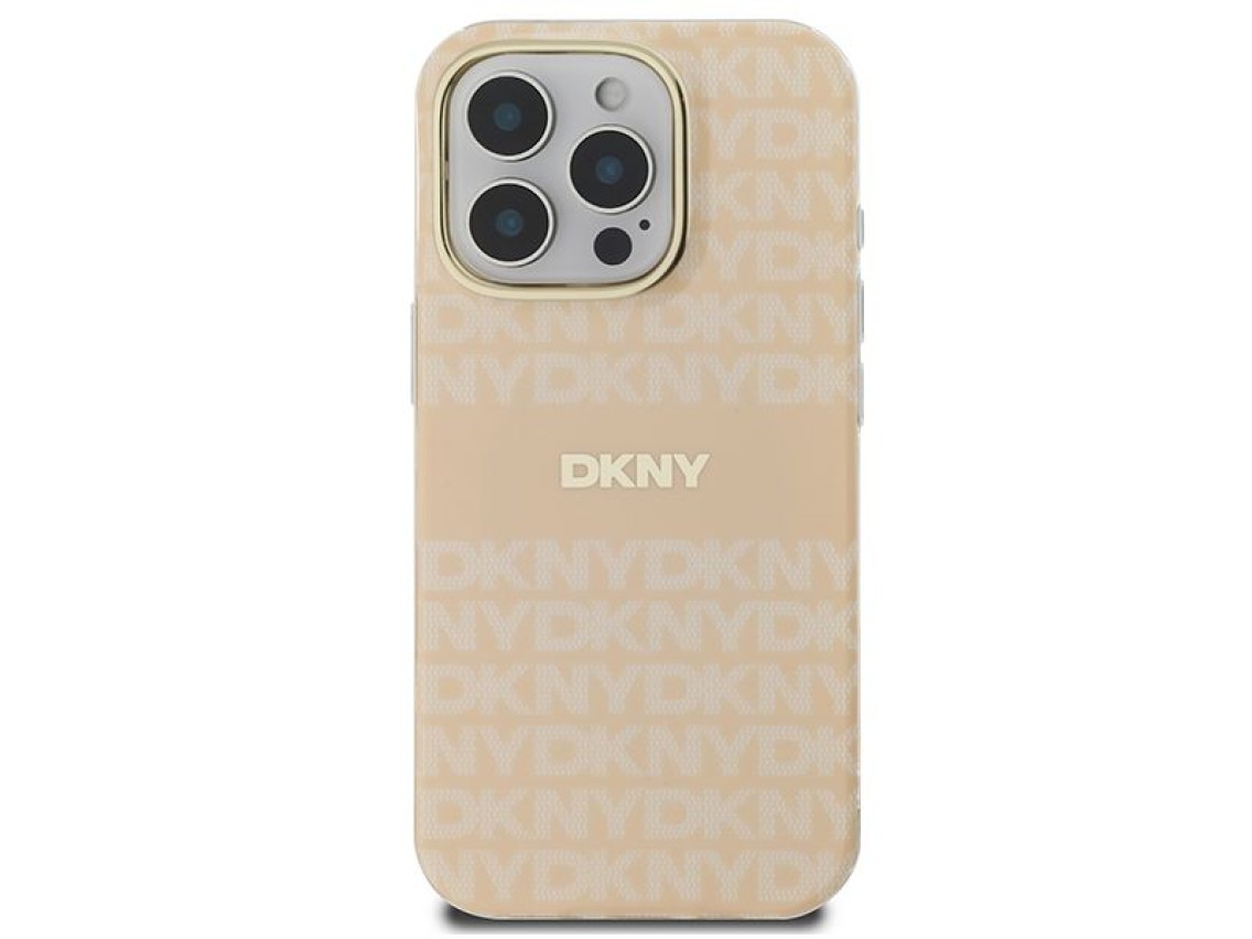 Funda DKNY MagSafe para iPhone 16 Pro con estampado de textura repetida y rayas - Rosa