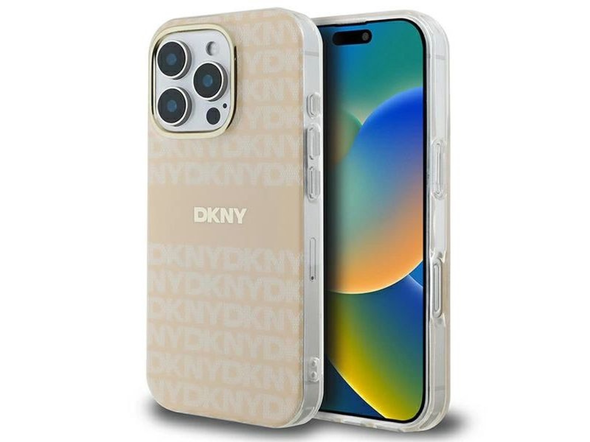 Funda DKNY MagSafe para iPhone 16 Pro con estampado de textura repetida y rayas - Rosa