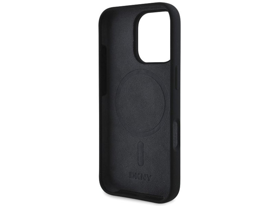 DKNY Silicone White Printed Logo MagSafe iPhone 16 Pro Case - Black