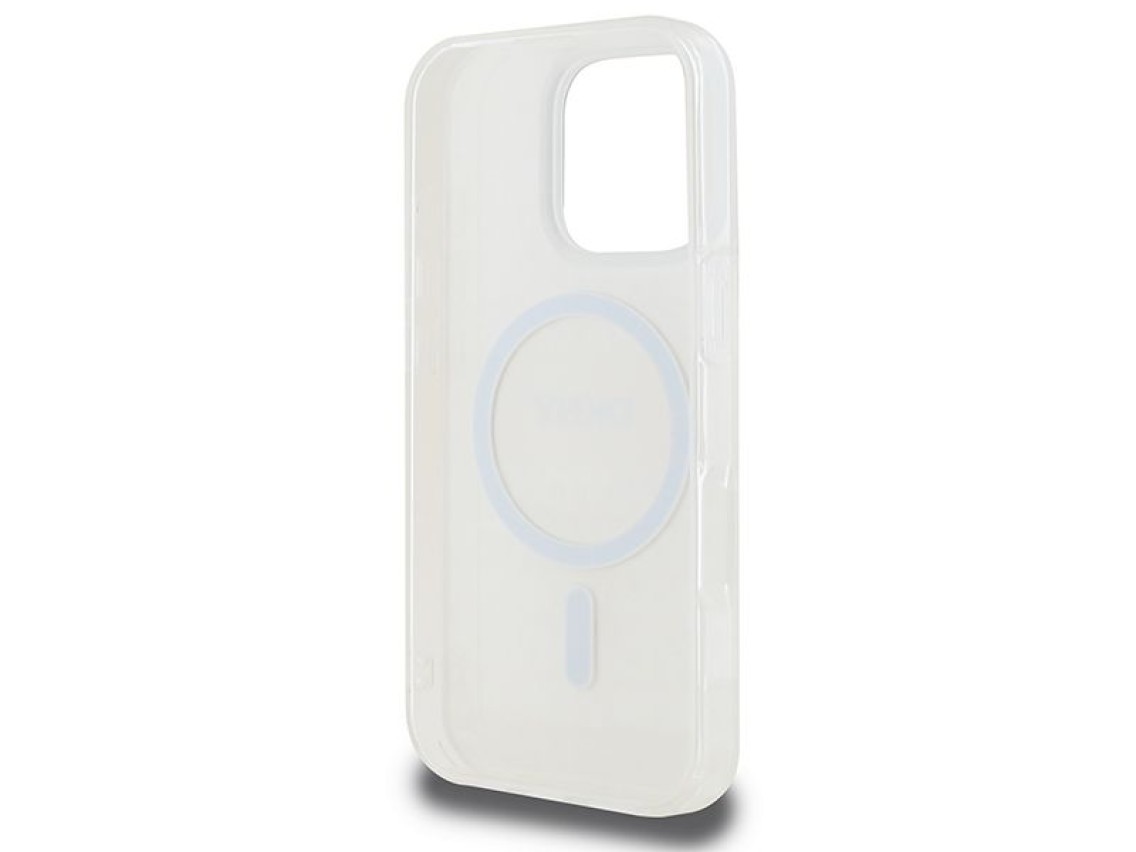 Funda DKNY MagSafe para iPhone 16 Pro con estampado de textura repetida y rayas - Rosa