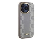 Capa DKNY em couro com estampa xadrez monocromática e MagSafe para iPhone 15 Pro - Bege Capa DKNY em couro com estampa xadrez monocromática e MagSafe para iPhone 15 Pro - Bege