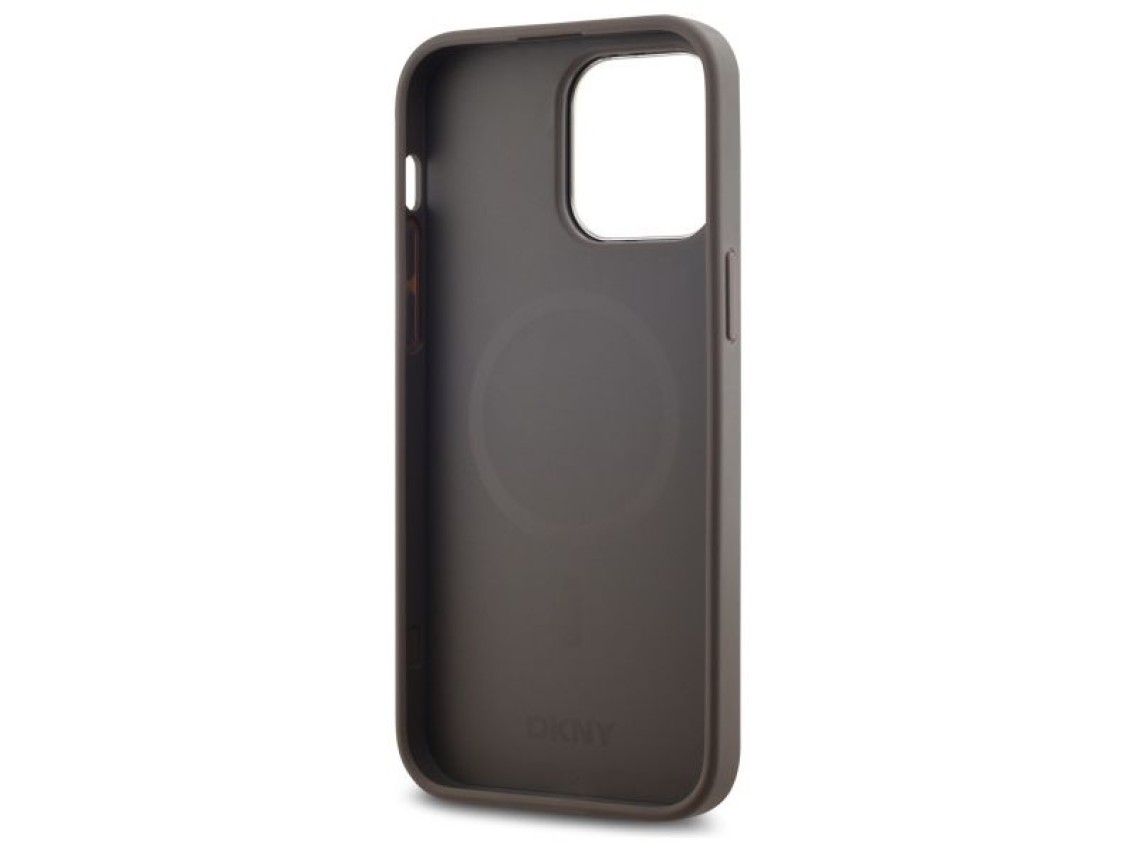 Capa DKNY em couro com estampa xadrez monocrom�tica e MagSafe para iPhone 14 Pro Max - Bege