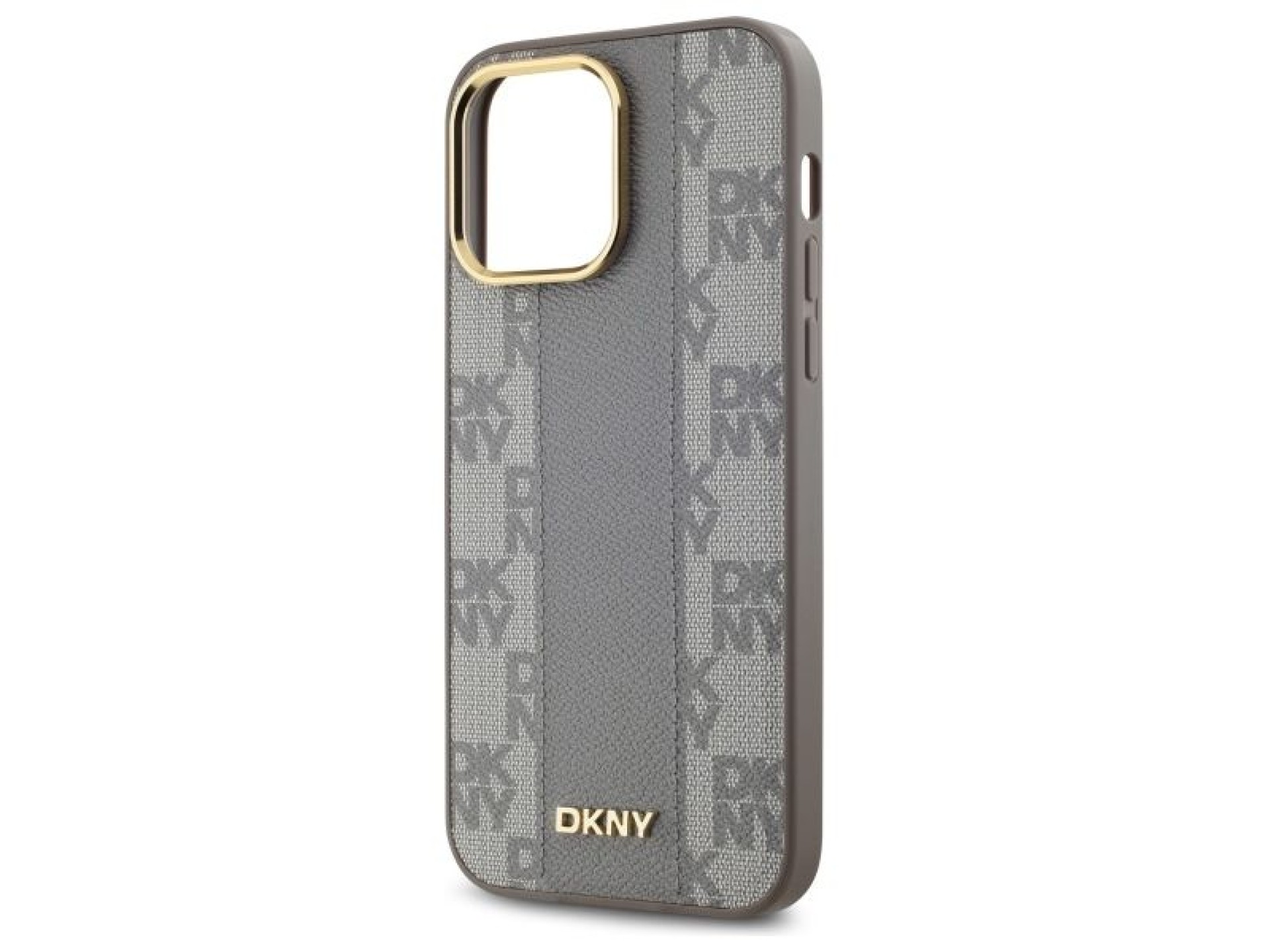 Capa DKNY em couro com estampa xadrez monocromática e MagSafe para iPhone 14 Pro Max - Bege