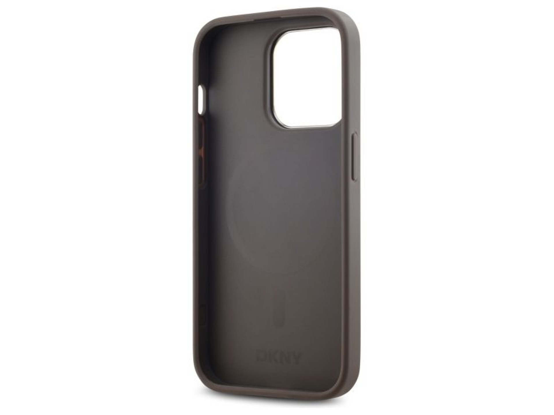 Capa DKNY em couro com estampa xadrez monocromática e MagSafe para iPhone 14 Pro - Bege