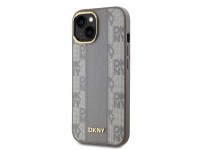 DKNY Leather Checkered Mono Pattern MagSafe iPhone 14 Case - Beige DKNY Leather Checkered Mono Pattern MagSafe iPhone 14 Case - Beige