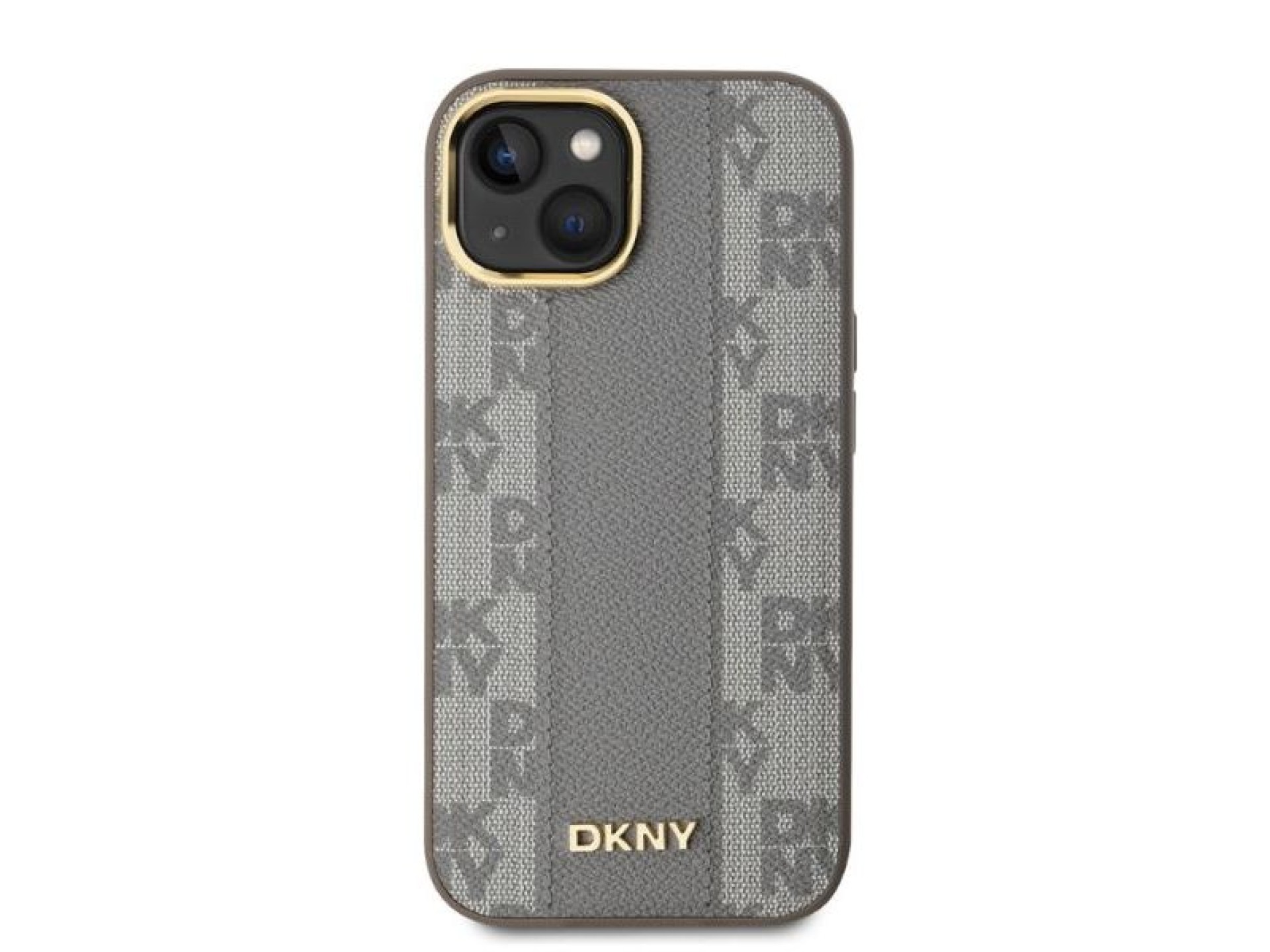DKNY Leather Checkered Mono Pattern MagSafe iPhone 14 Case - Beige