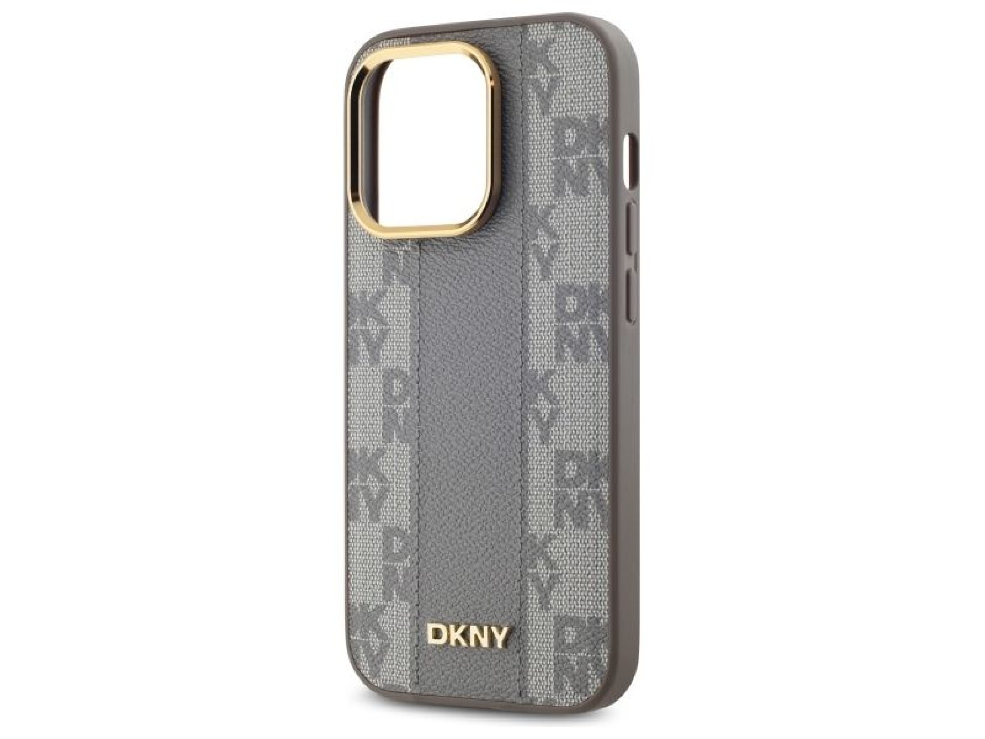 Capa DKNY em couro com estampa xadrez monocromática e MagSafe para iPhone 14 Pro - Bege