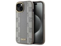 DKNY Leather Checkered Mono Pattern MagSafe iPhone 15 Plus Case - Beige DKNY Leather Checkered Mono Pattern MagSafe iPhone 15 Plus Case - Beige