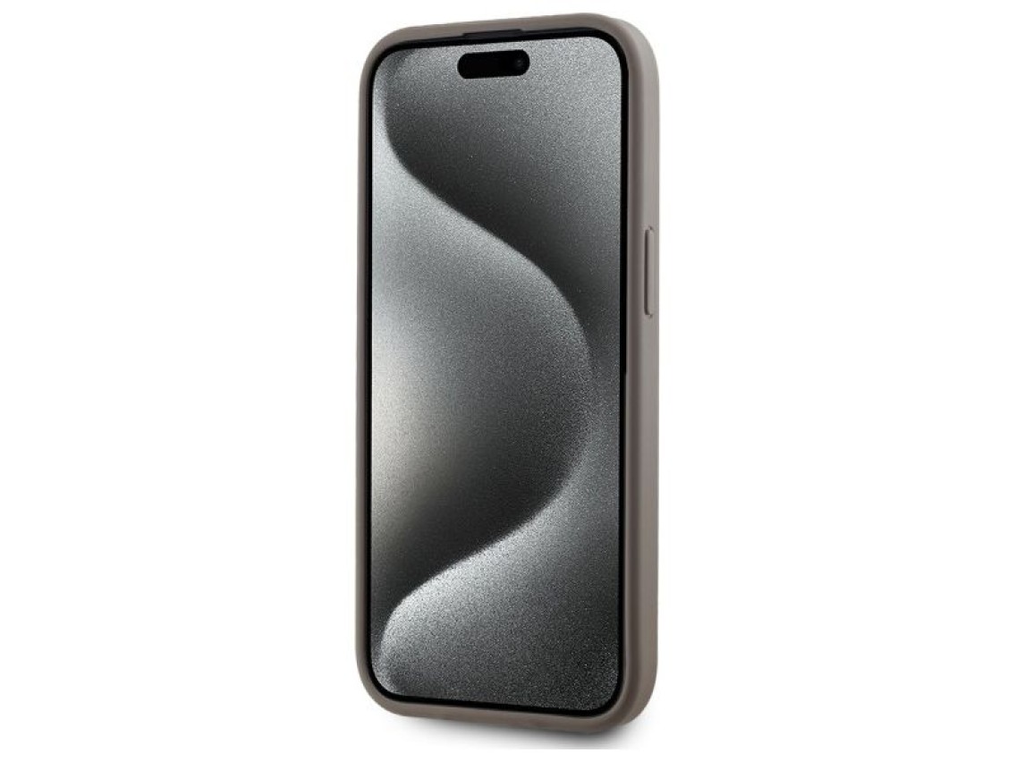 Funda DKNY de piel con estampado a cuadros monocromático y MagSafe para iPhone 15 Plus - Beige