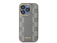 Capa DKNY em couro com estampa xadrez monocromática e MagSafe para iPhone 15 Pro - Bege Capa DKNY em couro com estampa xadrez monocromática e MagSafe para iPhone 15 Pro - Bege