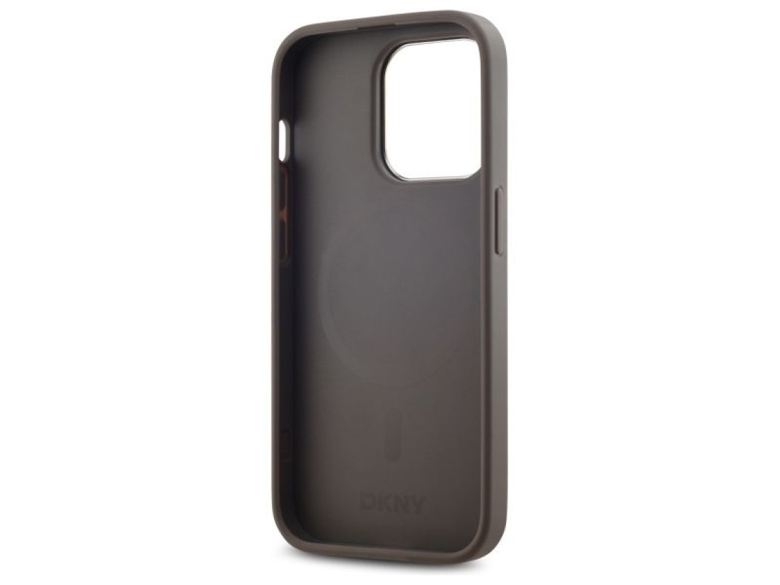 Capa DKNY em couro com estampa xadrez monocromática e MagSafe para iPhone 14 Pro - Bege