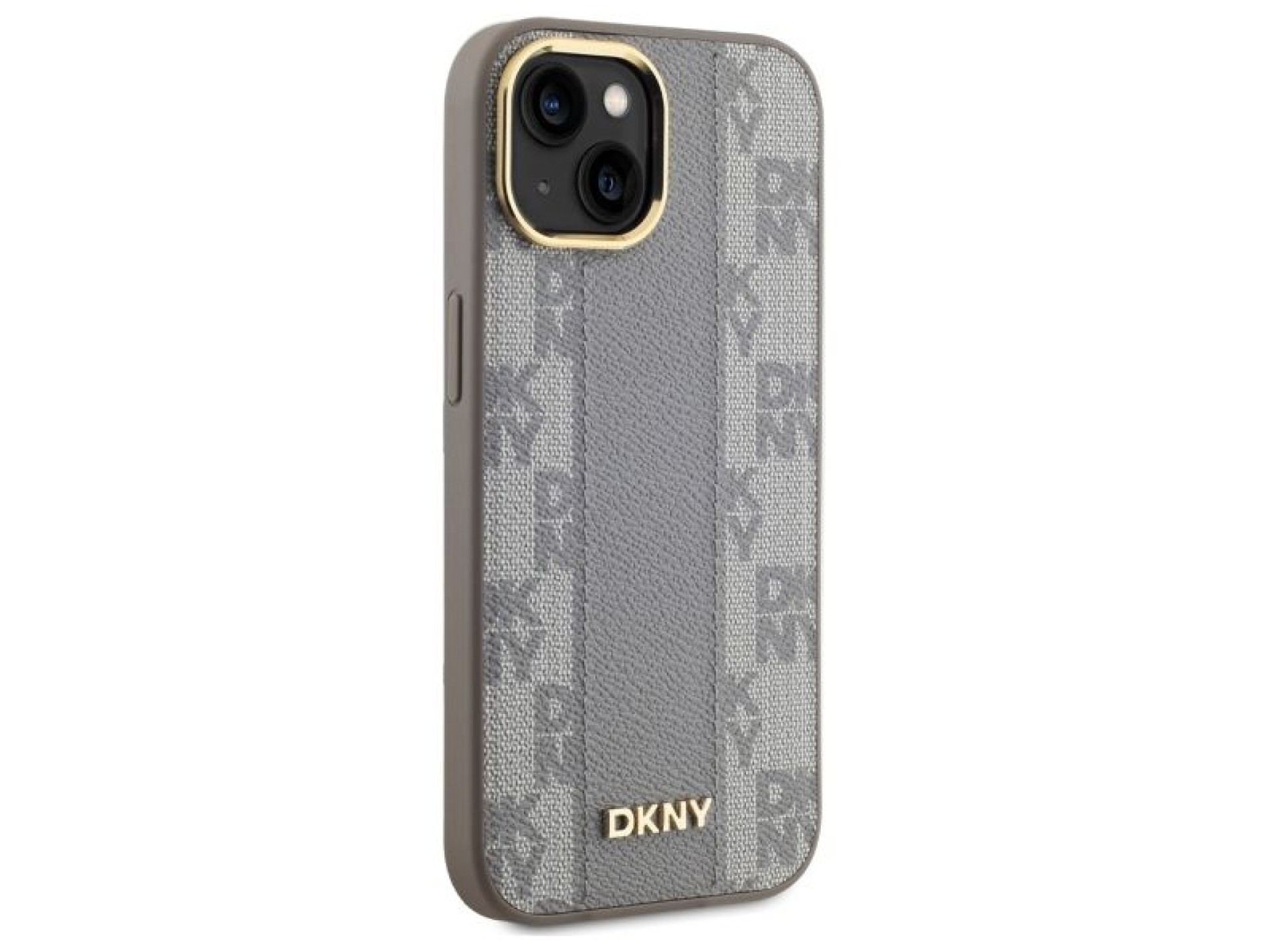 Funda DKNY de piel con estampado a cuadros monocromático y MagSafe para iPhone 15 Plus - Beige