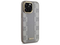 Capa DKNY em couro com estampa xadrez monocrom�tica e MagSafe para iPhone 14 Pro Max - Bege