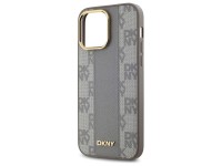 Capa DKNY em couro com estampa xadrez monocrom�tica e MagSafe para iPhone 14 Pro Max - Bege