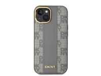 DKNY Leather Checkered Mono Pattern MagSafe iPhone 14 Case - Beige DKNY Leather Checkered Mono Pattern MagSafe iPhone 14 Case - Beige