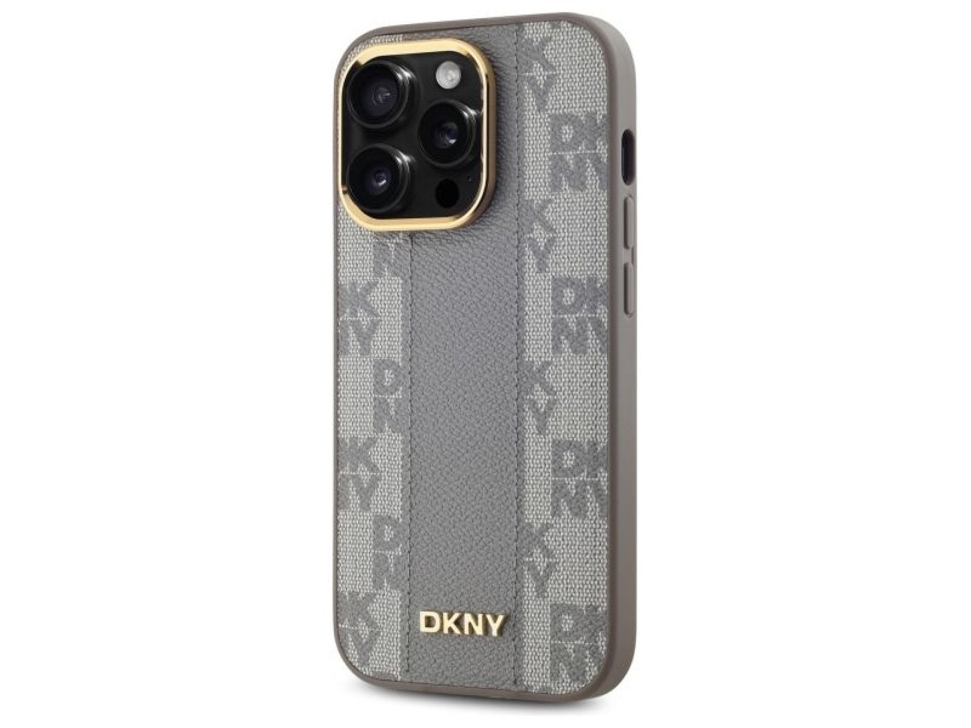 Capa DKNY em couro com estampa xadrez monocromática e MagSafe para iPhone 14 Pro - Bege